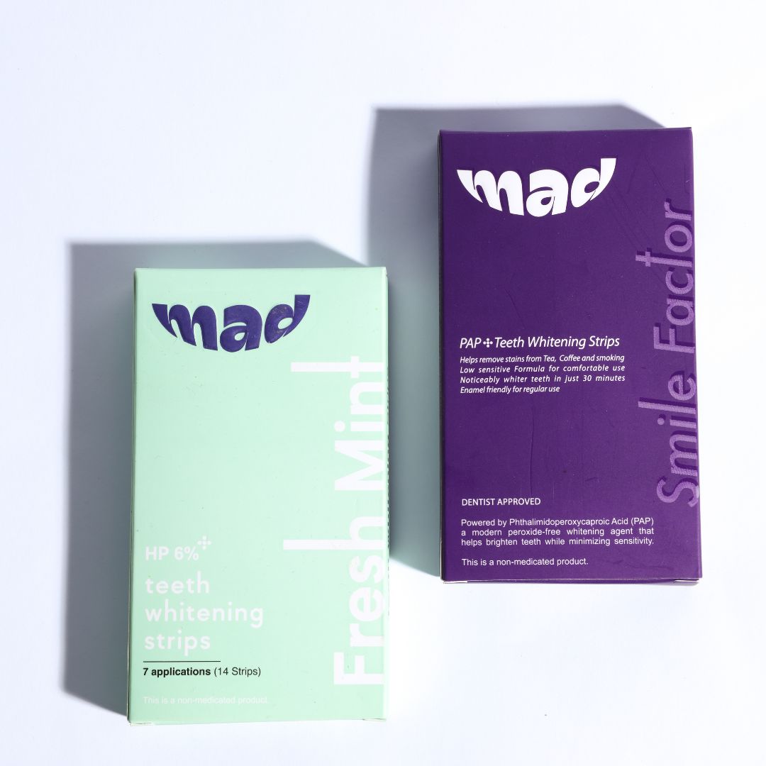 MAD PAP+ Purple Teeth Whitening Strips + Pro White Strips – 6% HP Advanced Whitening