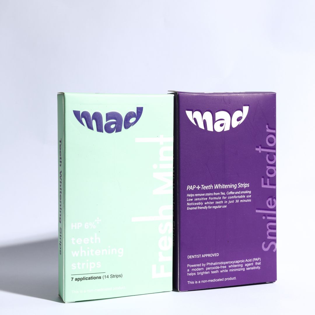 MAD PAP+ Purple Teeth Whitening Strips + Pro White Strips – 6% HP Advanced Whitening