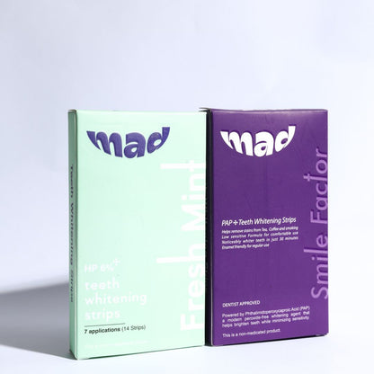 MAD PAP+ Purple Teeth Whitening Strips + Pro White Strips – 6% HP Advanced Whitening