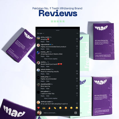 MAD Dental Purple Strips + MAD Whitening Foam AND  Whitening Powder (10 Lac+ Orders Dispatched 🏆)