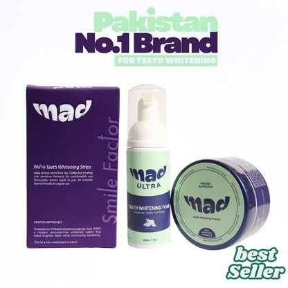 MAD Dental Purple Strips + MAD Whitening Foam AND  Whitening Powder (10 Lac+ Orders Dispatched 🏆)