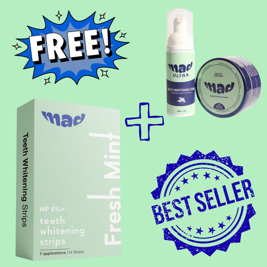 MAD Dental Pro White Strips + FREE MAD Teeth Whitening Foam AND MAD Teeth Whitening Powder (BEST SELLER))